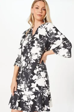 Floral Print Ruffle Hem Shift Dress
