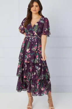 Floral Print Ruffle Midi Dress