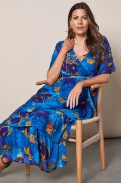 FLORAL PRINT RUFFLE MIDI DRESS