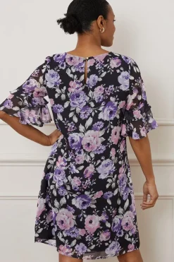 Floral Print Ruffle Sleeve Shift Dress