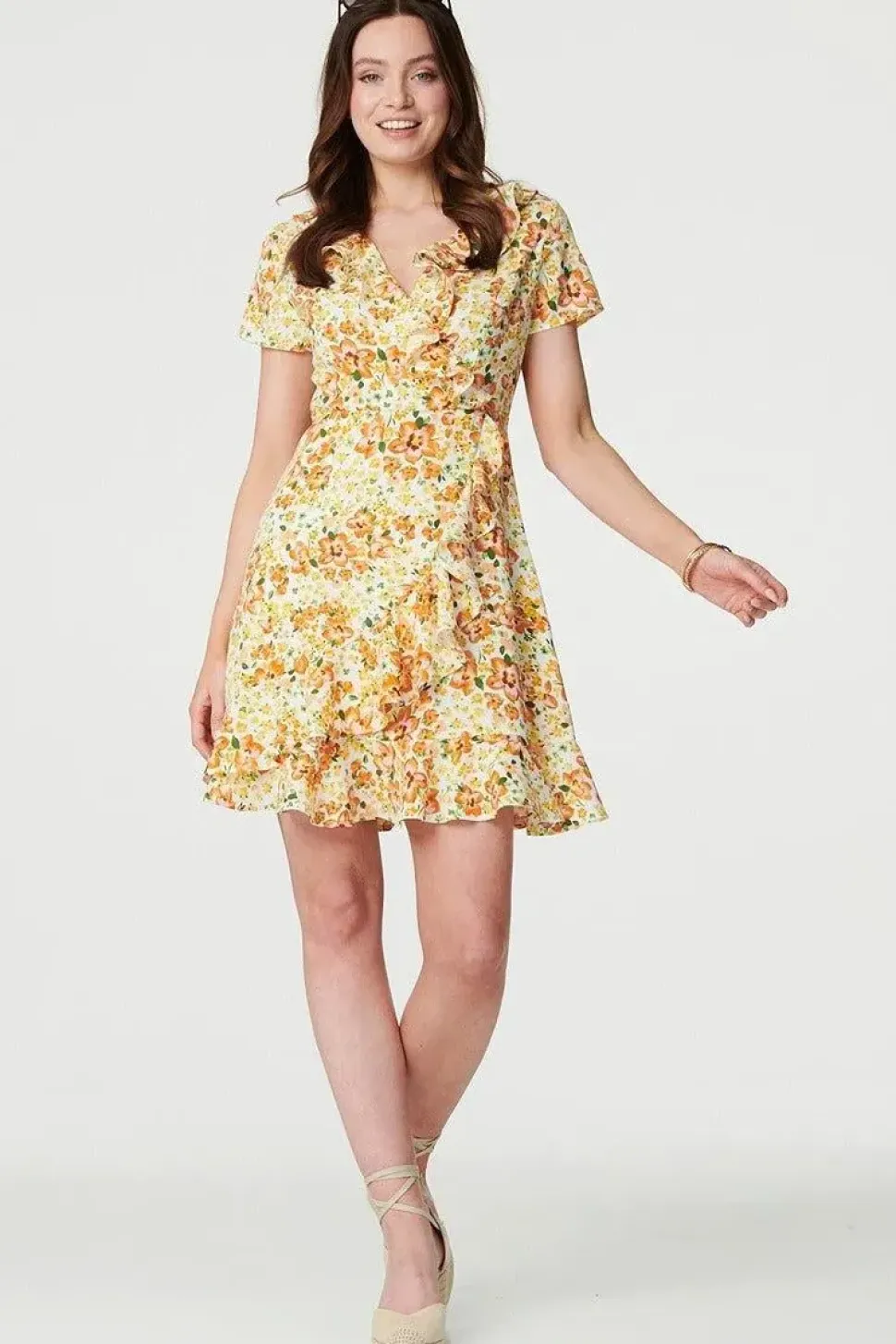 Floral Print Ruffle Wrap Dress