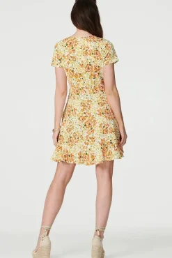 Floral Print Ruffle Wrap Dress