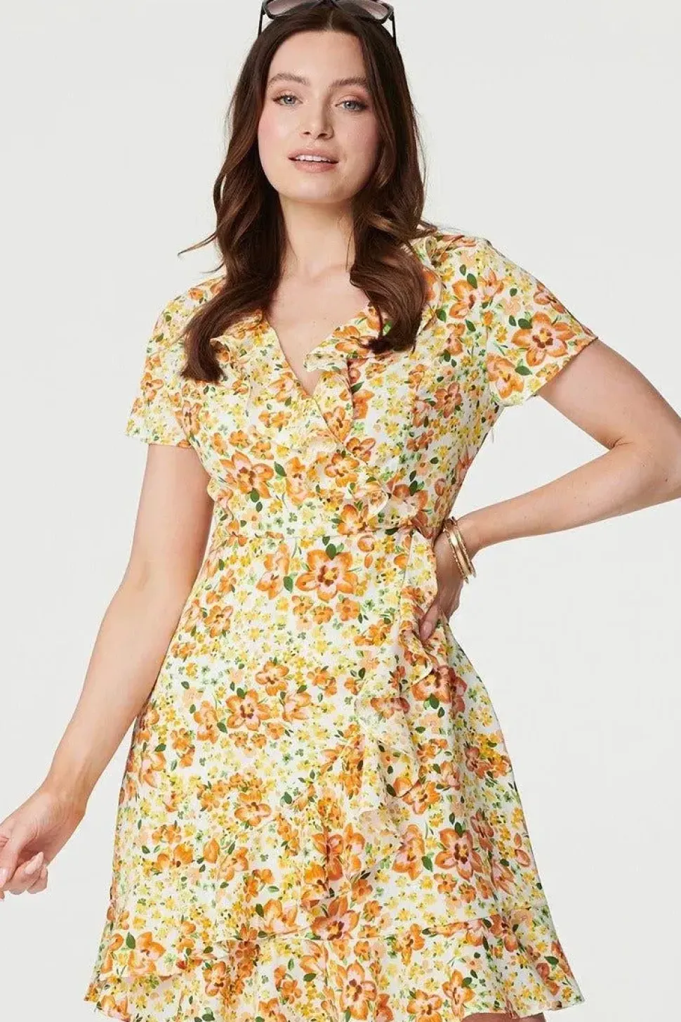 Floral Print Ruffle Wrap Dress