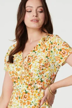 Floral Print Ruffle Wrap Dress