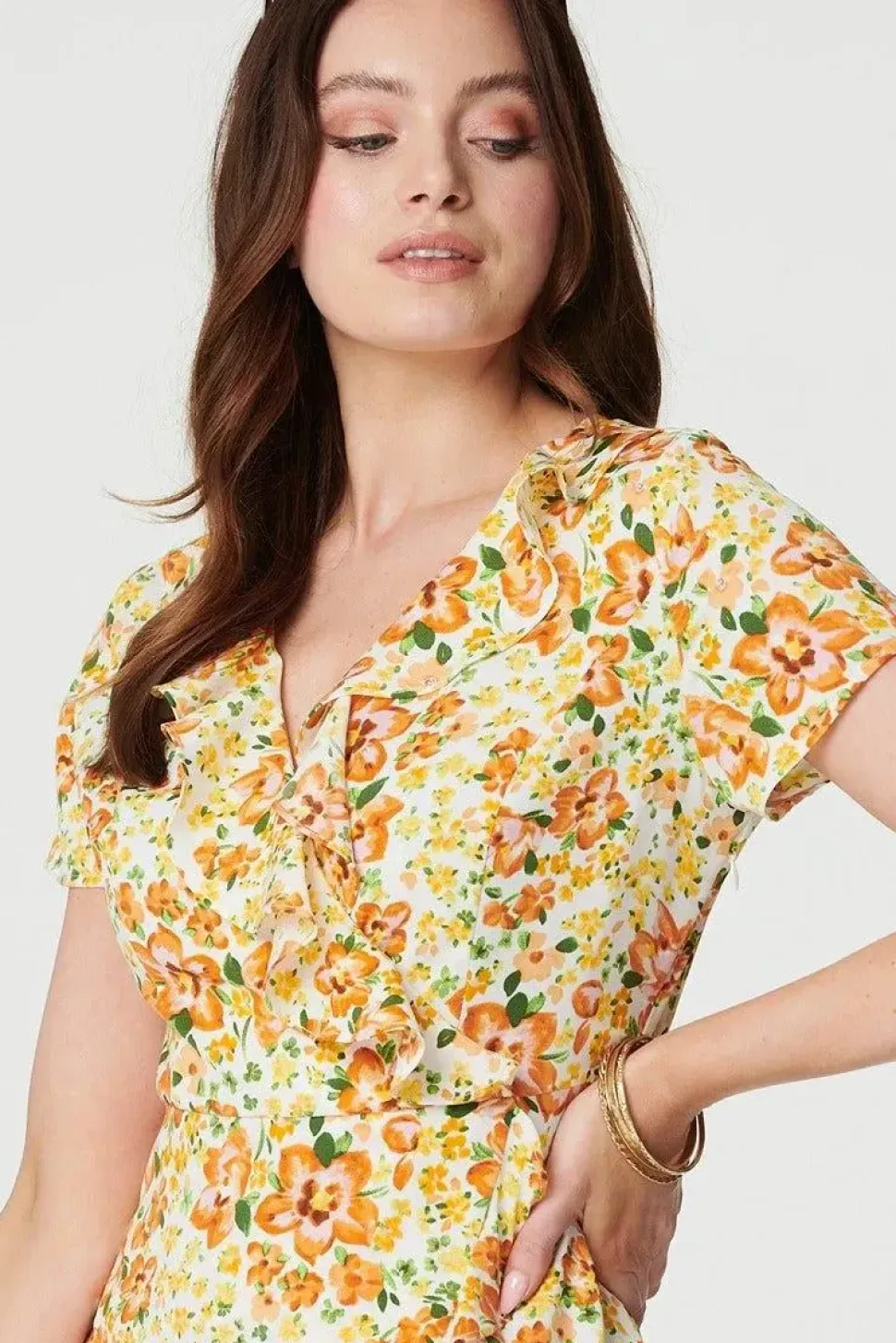 Floral Print Ruffle Wrap Dress