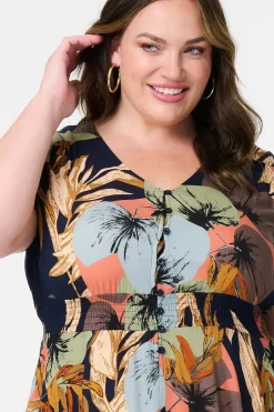 Floral Print Short Sleeve Midi Dress