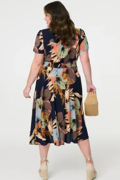 Floral Print Short Sleeve Midi Dress