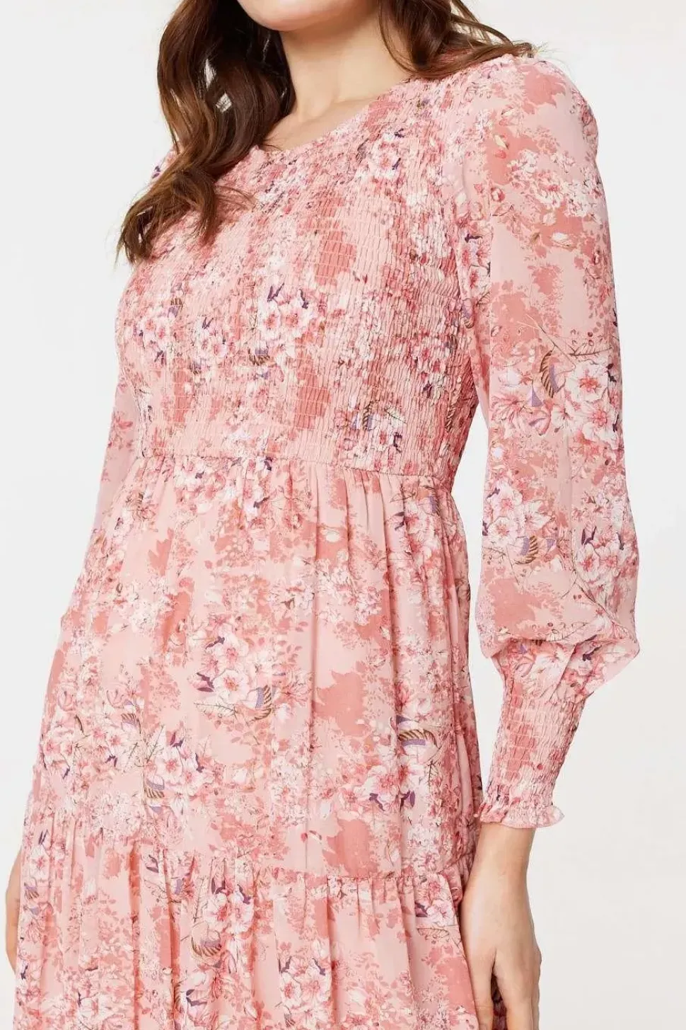 Floral Print Smocked Midi Dress