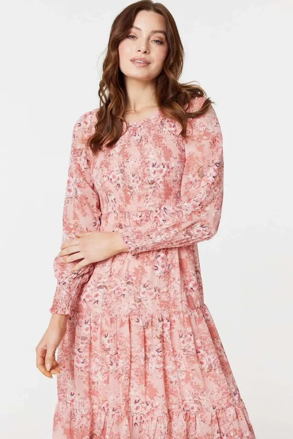 Floral Print Smocked Midi Dress