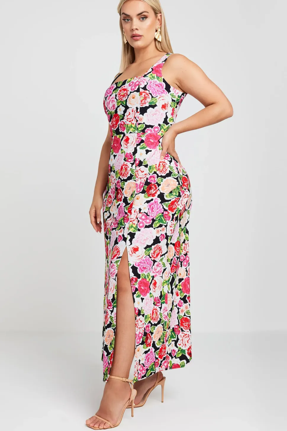Floral Print Square Neck Maxi Dress