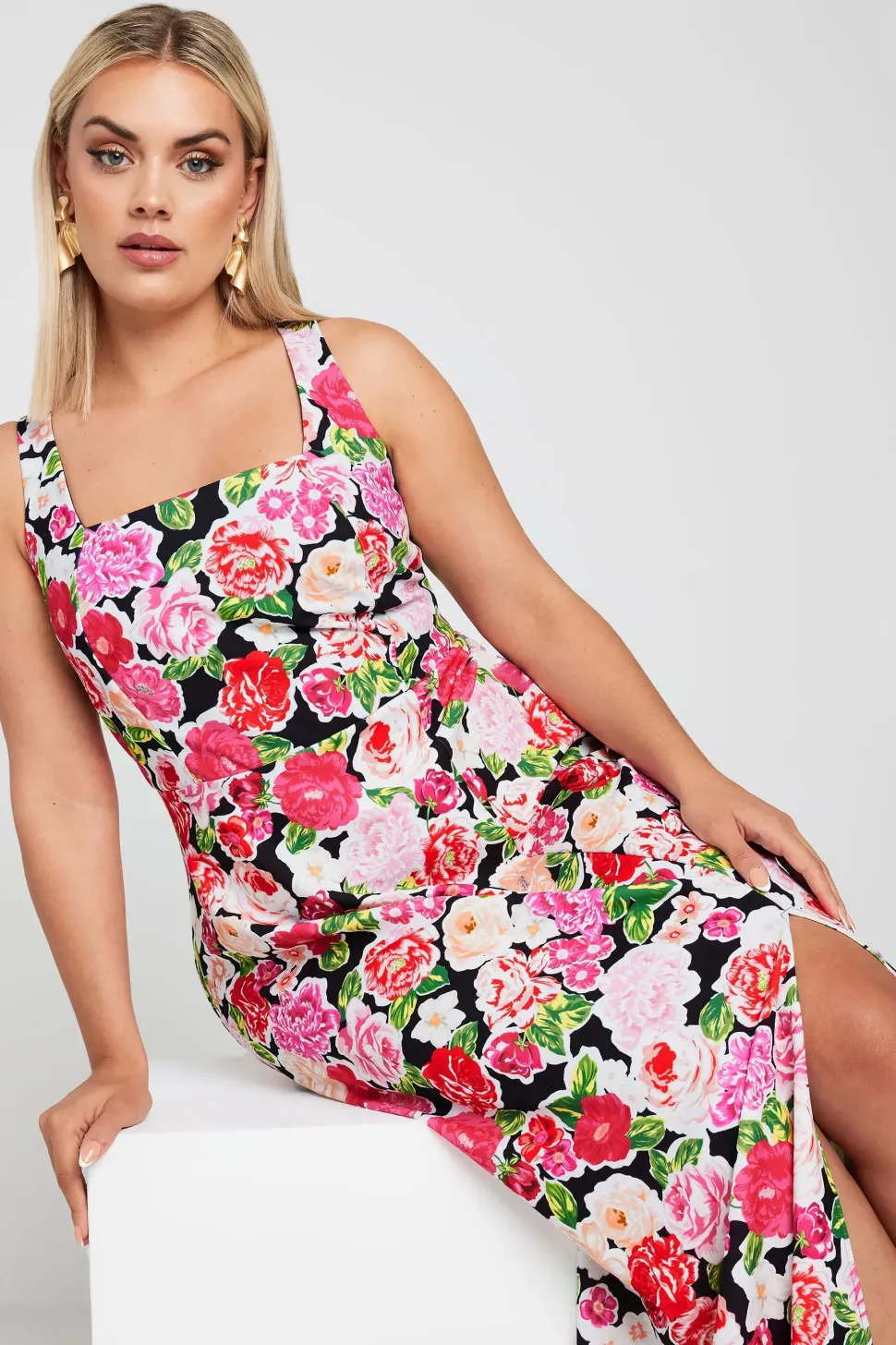 Floral Print Square Neck Maxi Dress