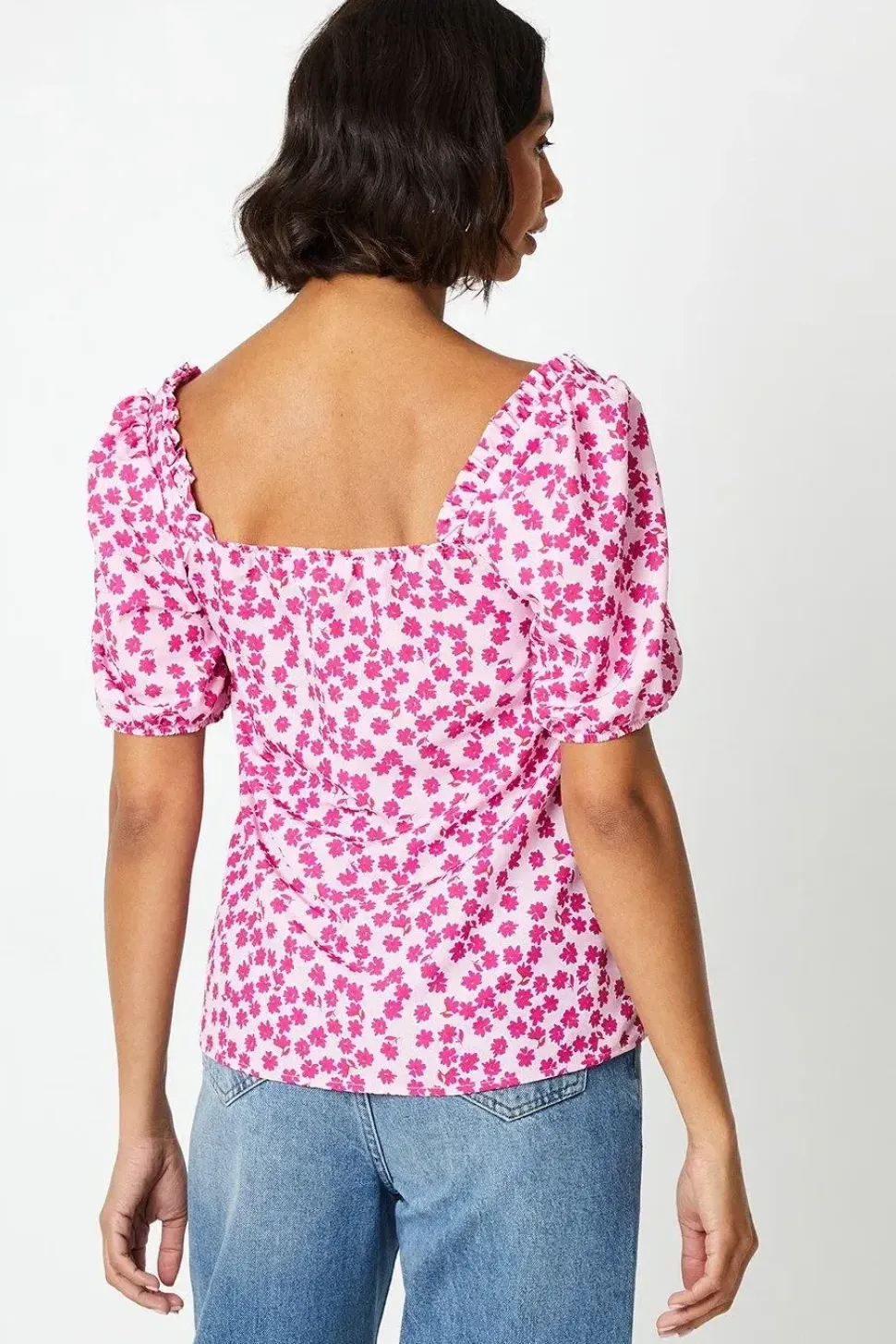 Floral Print Sweetheart Tie Front Blouse