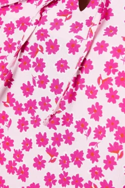 Floral Print Sweetheart Tie Front Blouse