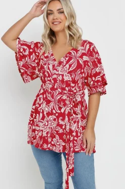 Floral Print Textured Wrap Top