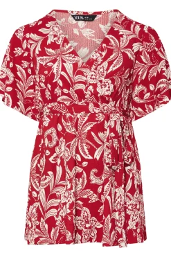 Floral Print Textured Wrap Top
