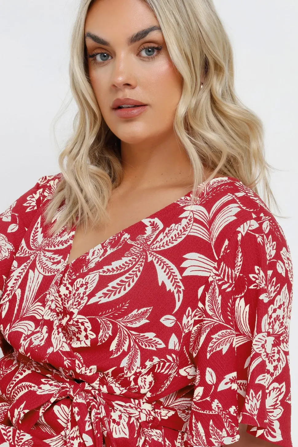 Floral Print Textured Wrap Top