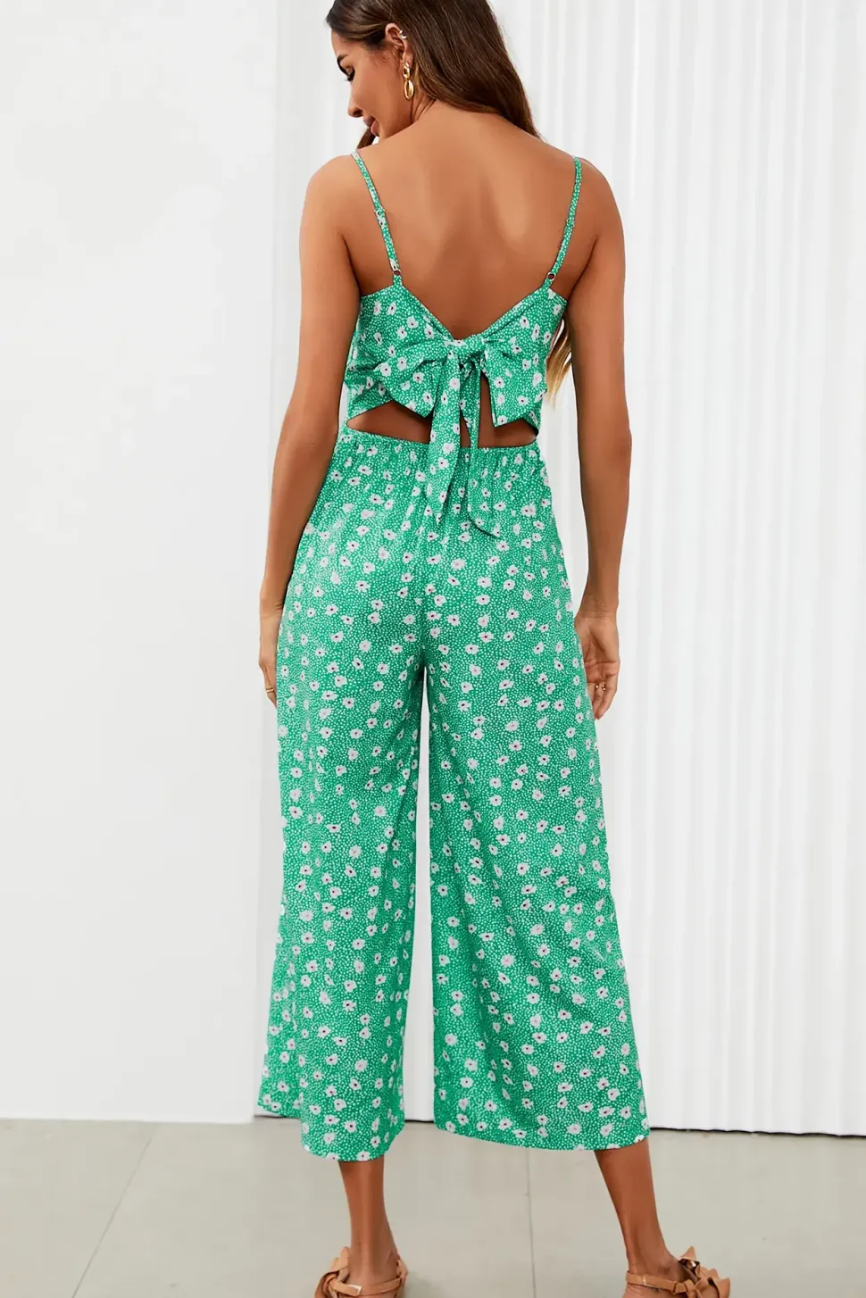 Floral Print Tie Back Culotte Jumpsuit