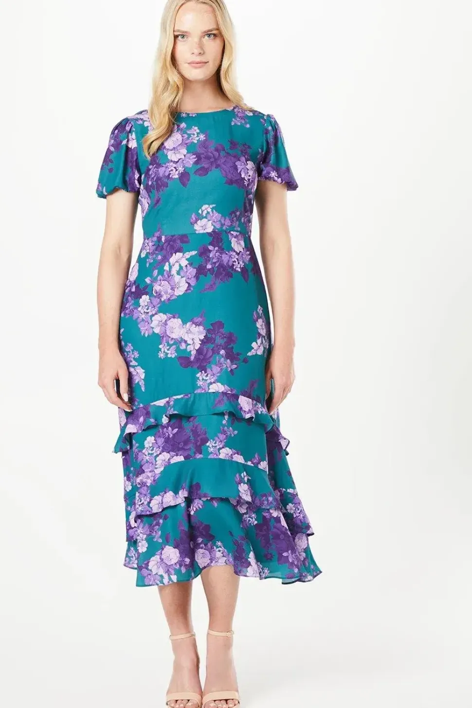 Floral Print Tiered Ruffle Midi Dress