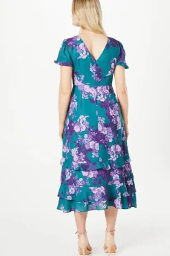 Floral Print Tiered Ruffle Midi Dress