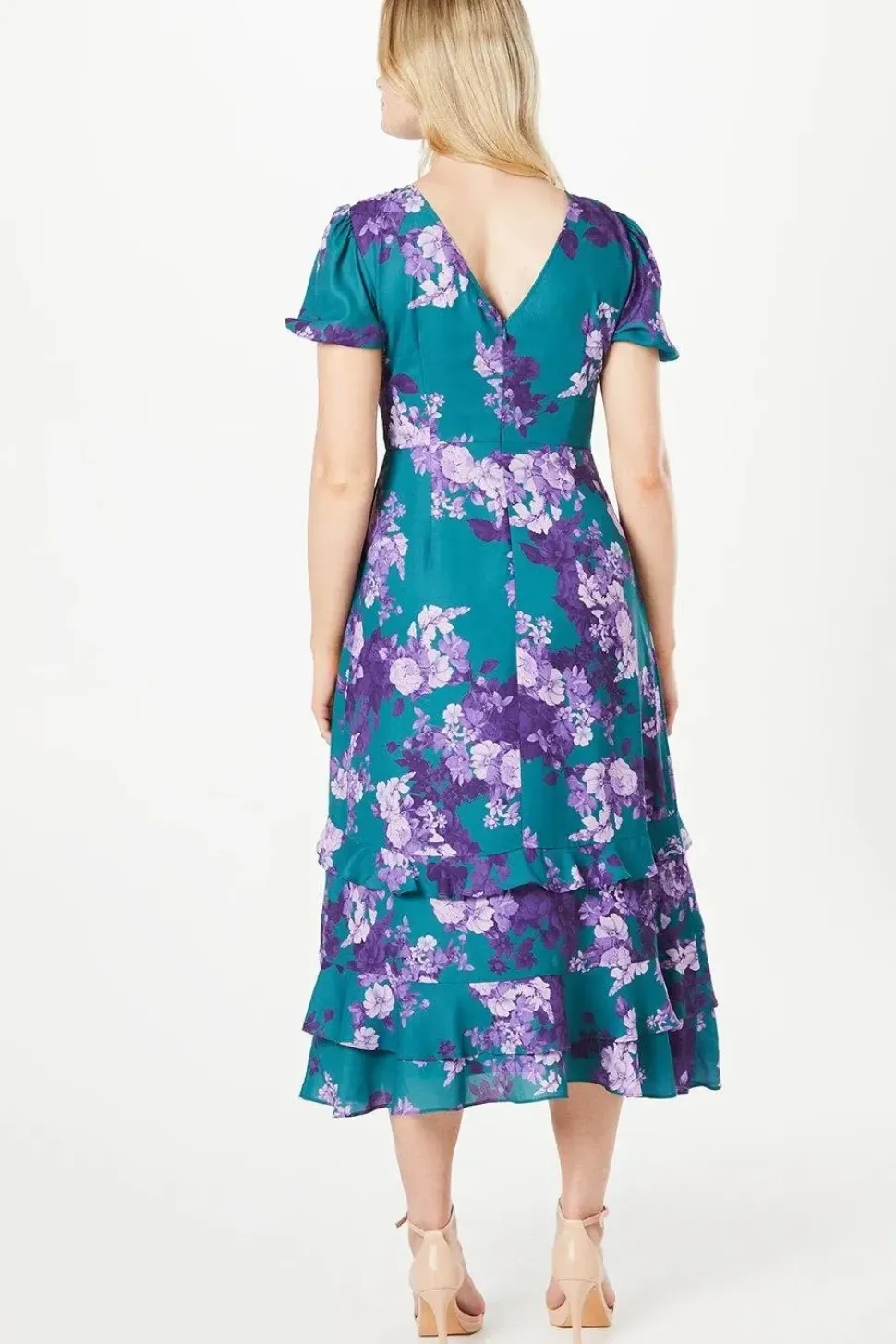 Floral Print Tiered Ruffle Midi Dress