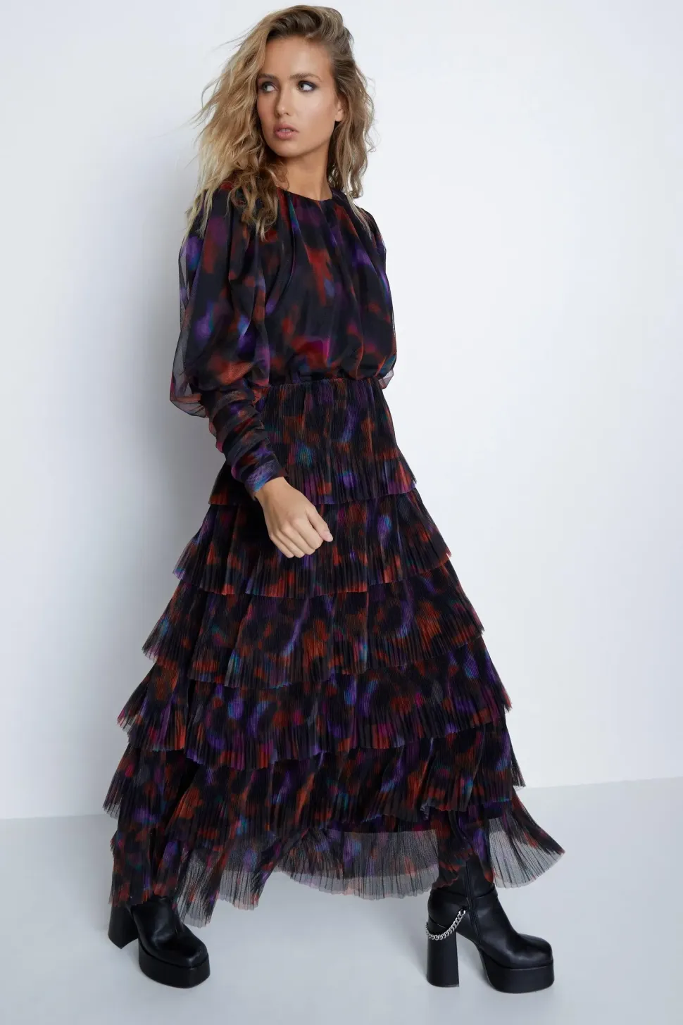 Floral Print Tiered Tulle Dress