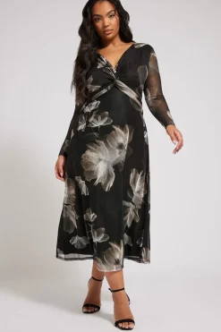 Floral Print Twist Front Maxi Dress