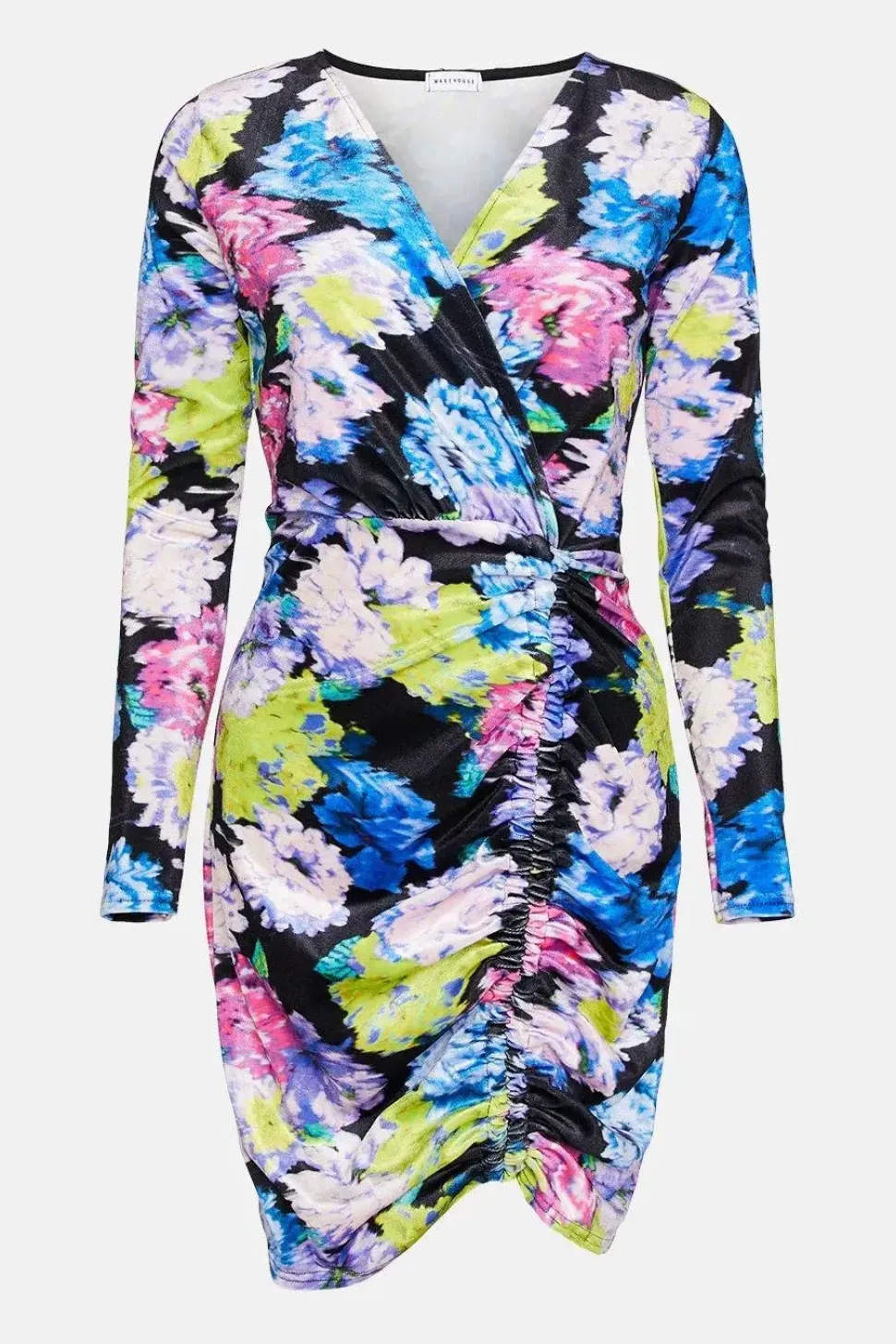 Floral Print Velvet Ruched Mini Dress