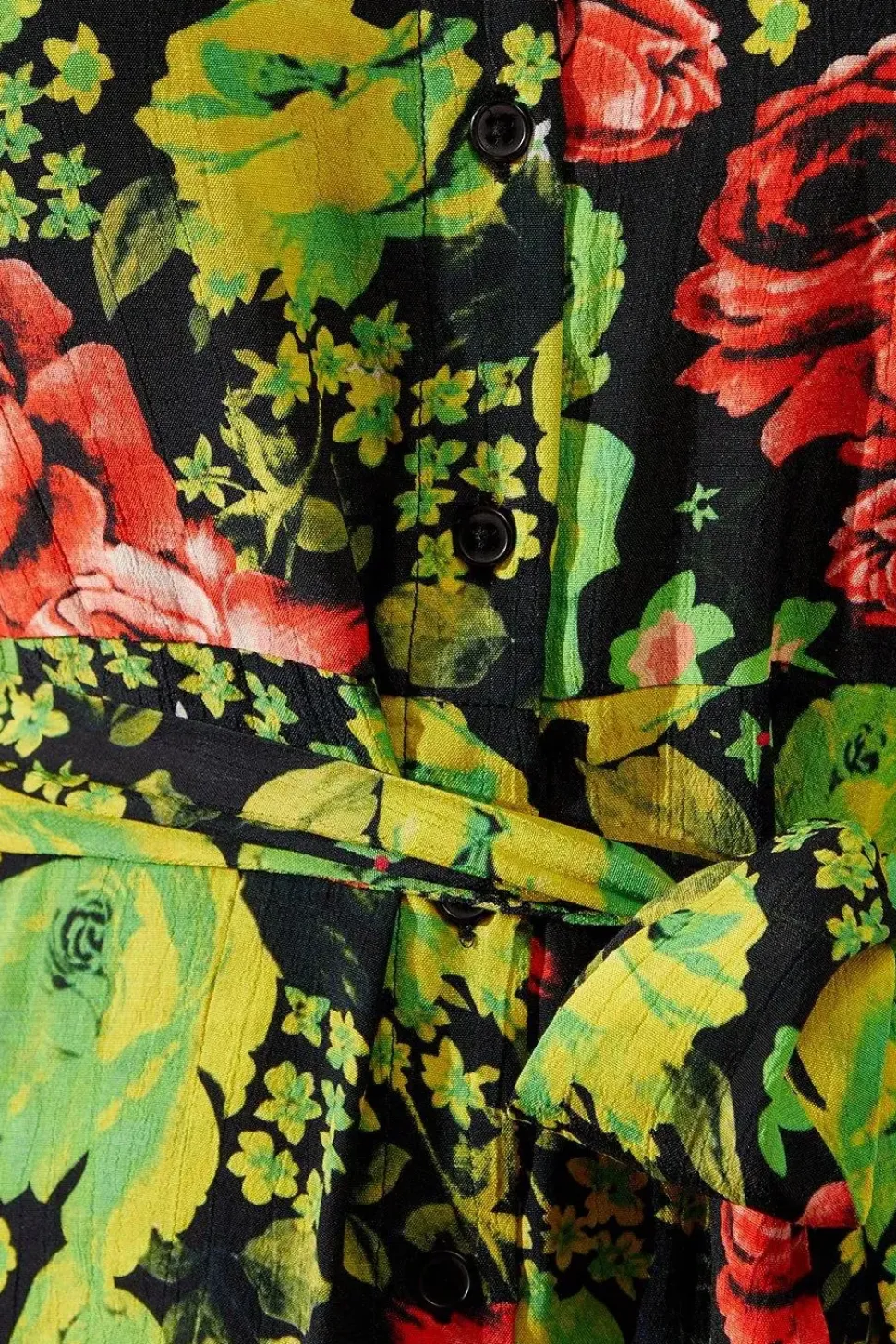 Floral Print Viscose Belted Midi Shirt Dress