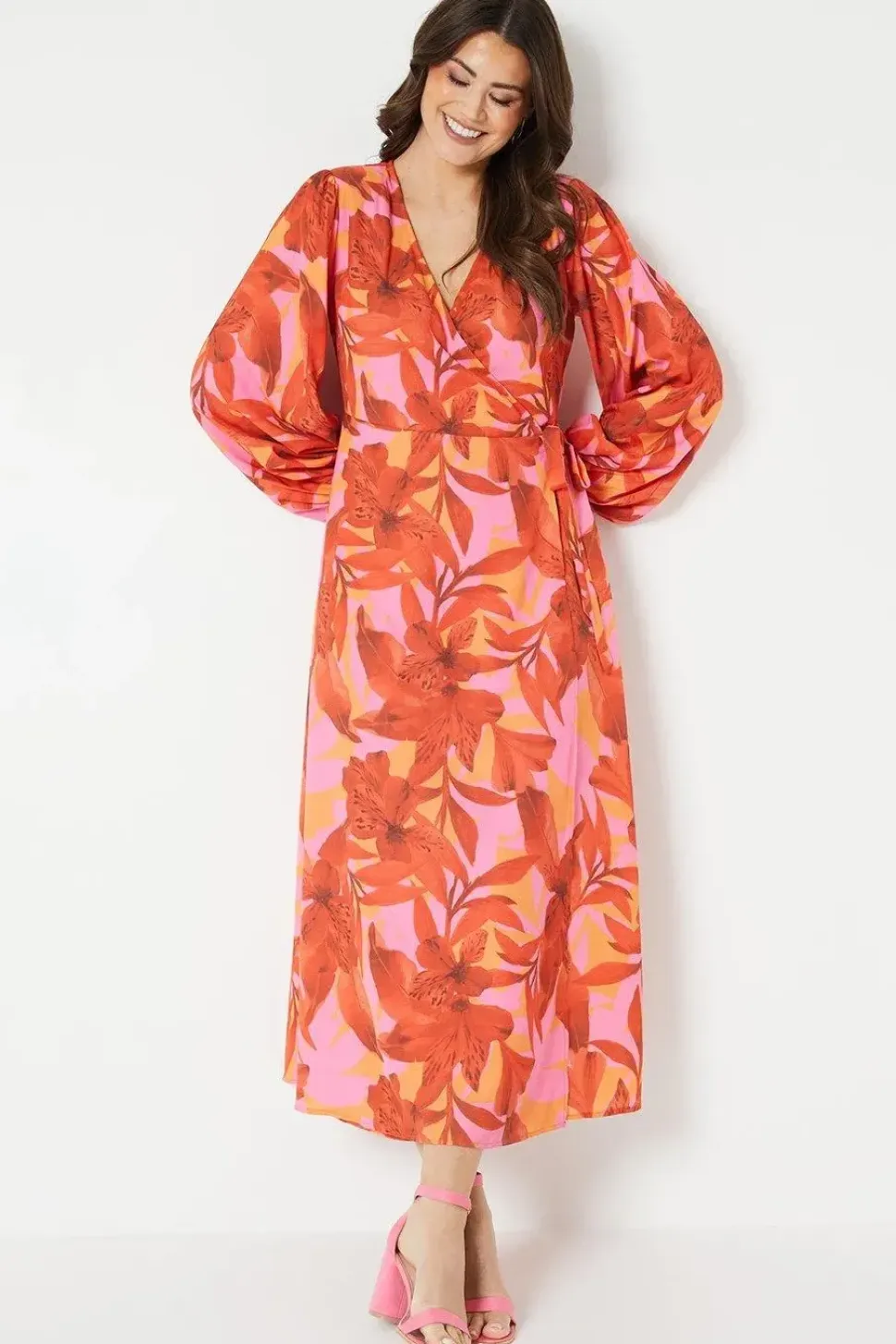 Floral Print Wrap Midi Dress