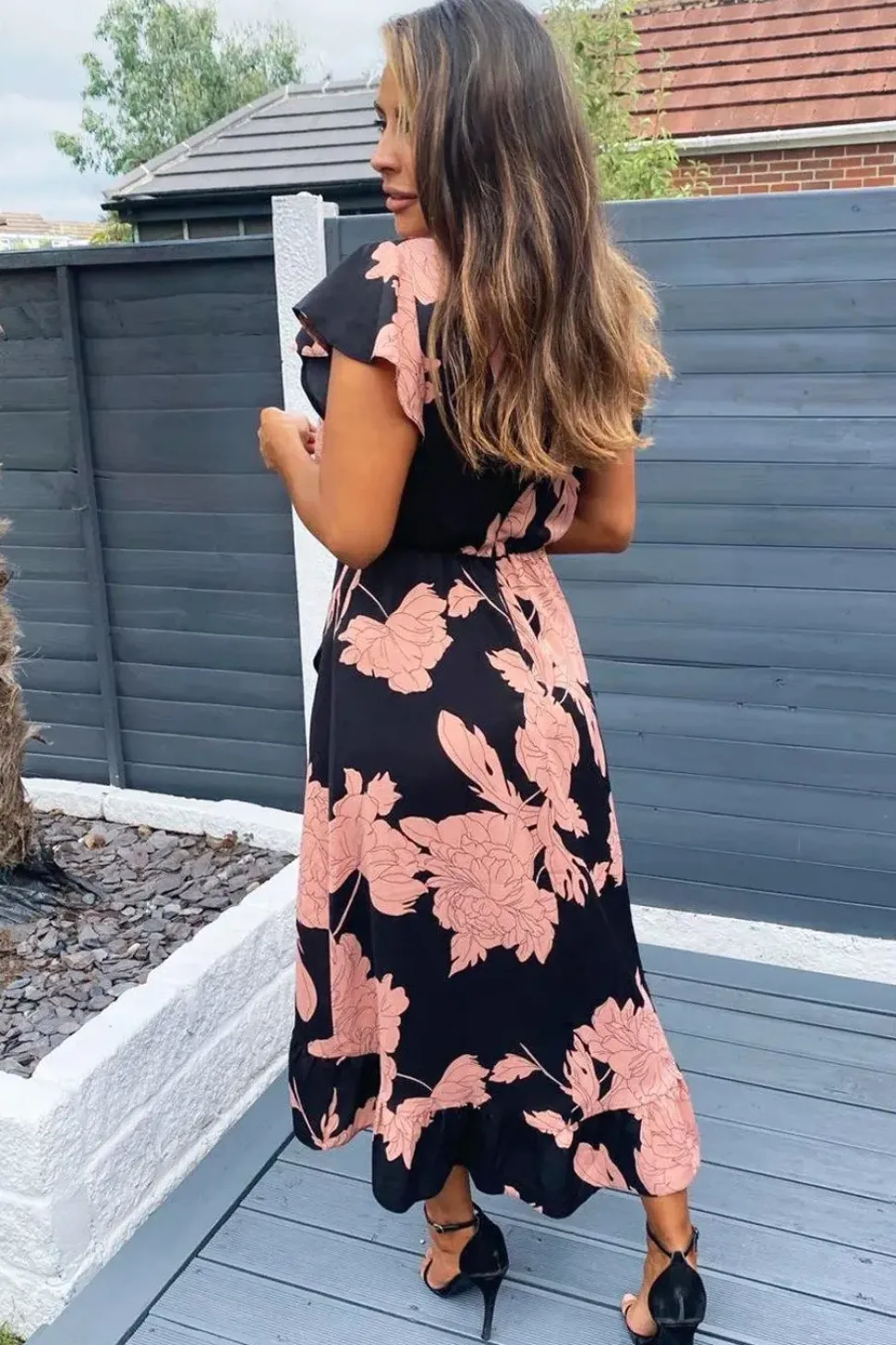 Floral Print Wrap Midi Dress
