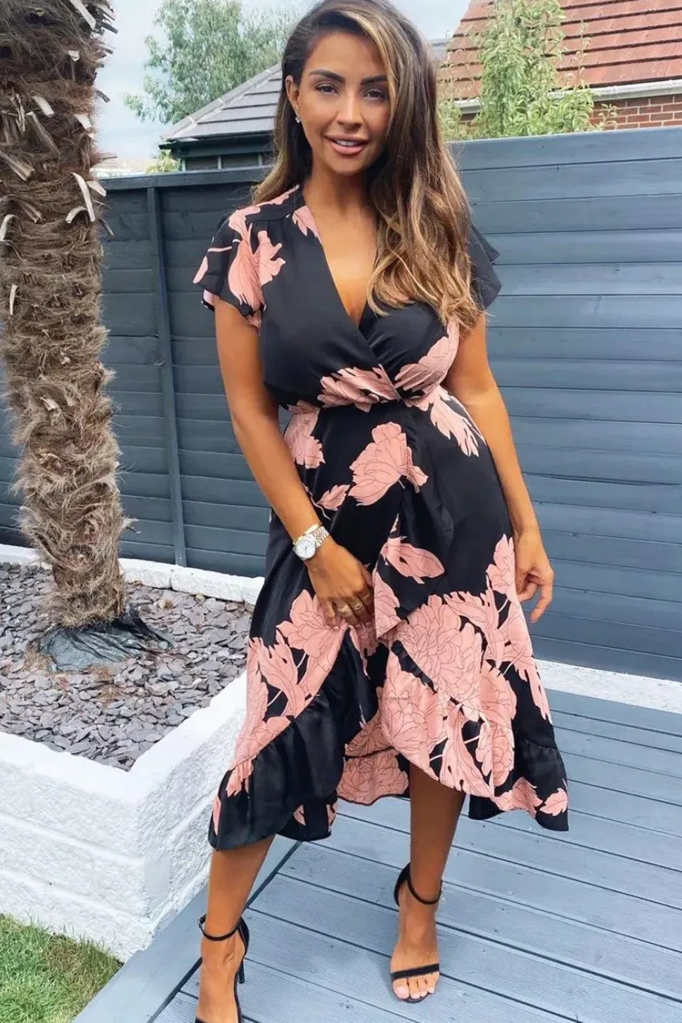 Floral Print Wrap Midi Dress