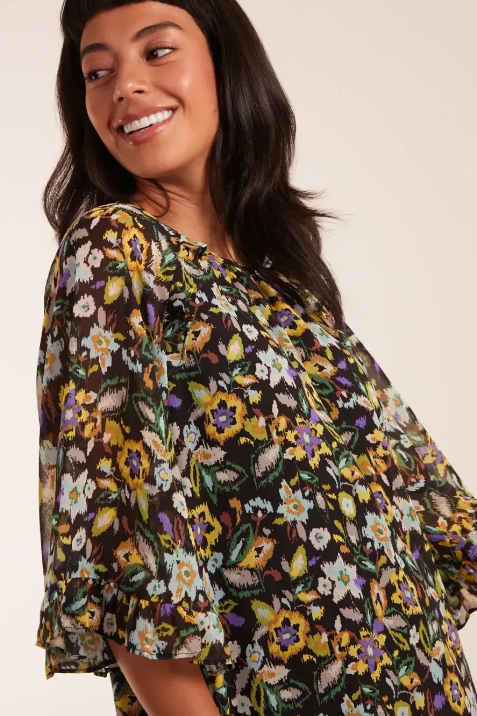 Floral Raglan Sleeve Tunic Dress