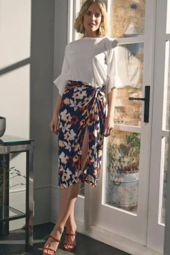 Floral Ruched High Waist Midi Skirt