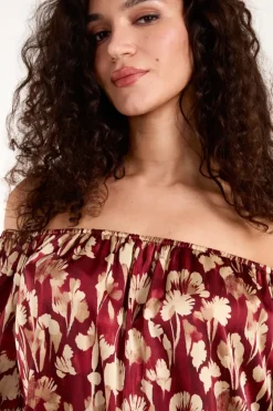 Floral Ruched Sleeve Bardot
