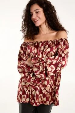 Floral Ruched Sleeve Bardot
