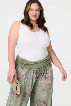 Floral Ruched Waist Harem Trousers