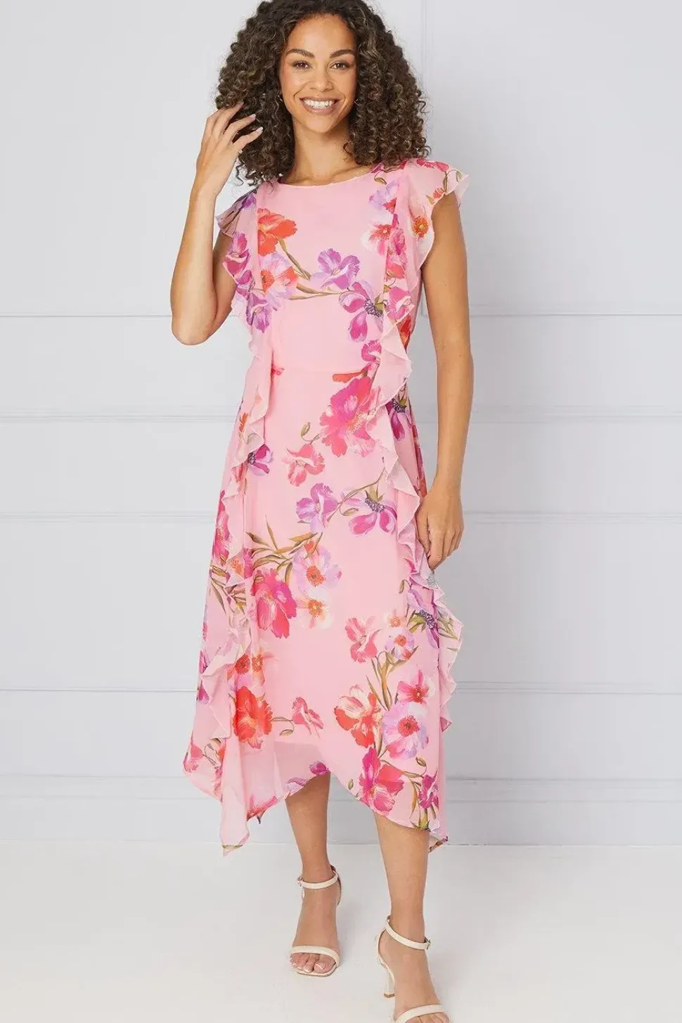 Floral Ruffle Detail Hanky Midi Dress