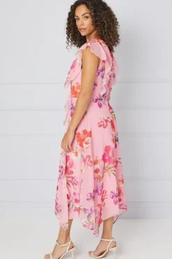 Floral Ruffle Detail Hanky Midi Dress