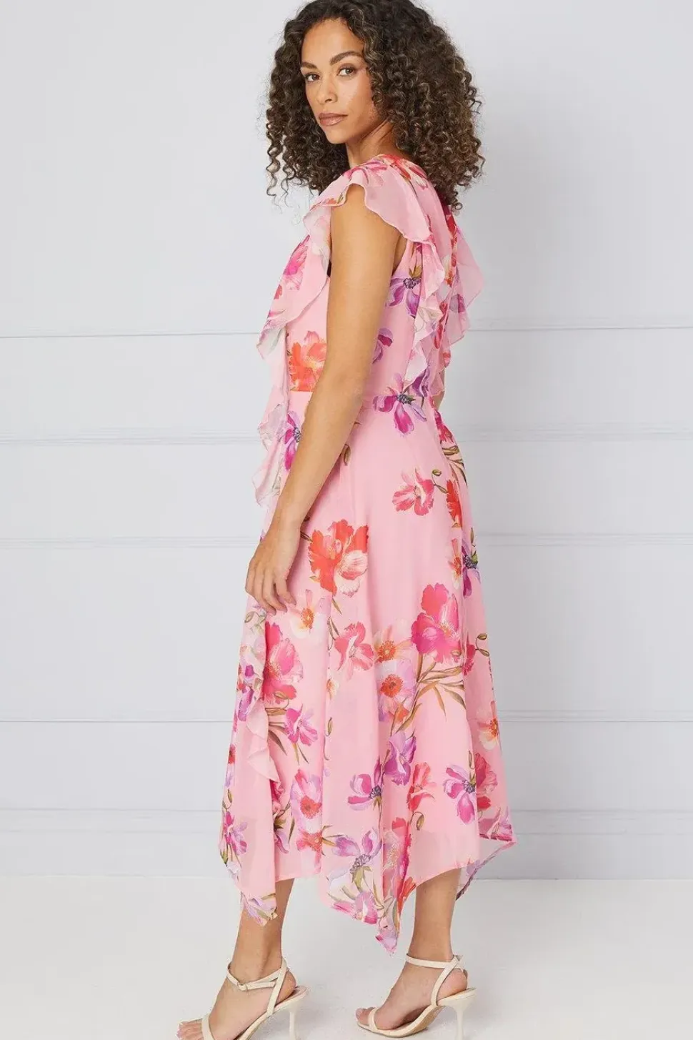 Floral Ruffle Detail Hanky Midi Dress