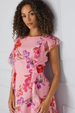 Floral Ruffle Detail Hanky Midi Dress
