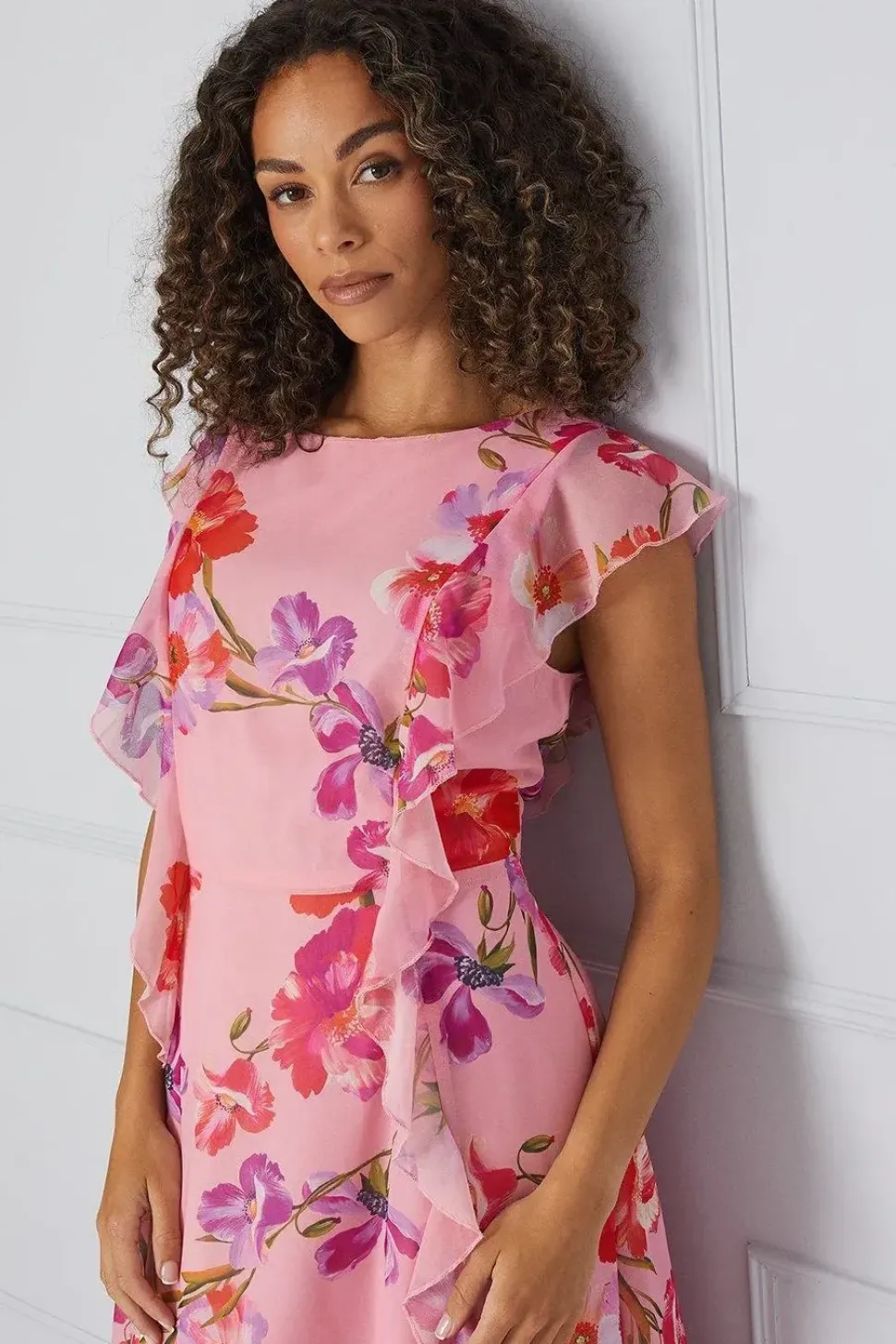 Floral Ruffle Detail Hanky Midi Dress