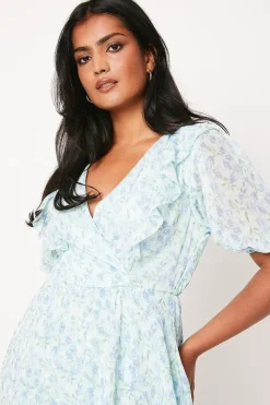 Floral Ruffle Detail Tiered Wrap Midi Dress