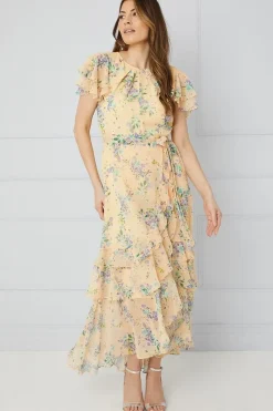 Floral Ruffle Drop Hem Maxi Dress