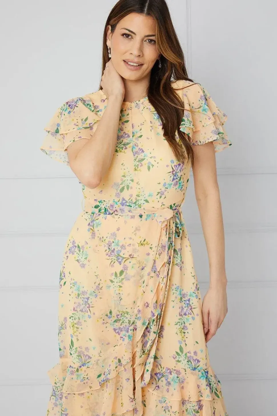 Floral Ruffle Drop Hem Maxi Dress