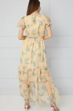 Floral Ruffle Drop Hem Maxi Dress