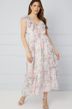 Floral Ruffle Drop Hem Midaxi Dress