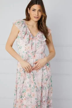 Floral Ruffle Drop Hem Midaxi Dress