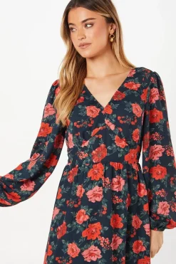 Floral Ruffle Hem Midi Dress