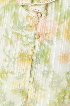 Floral Ruffle Neckline Burnout Chiffon Blouse