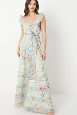 Floral Ruffle Organza Maxi Dress